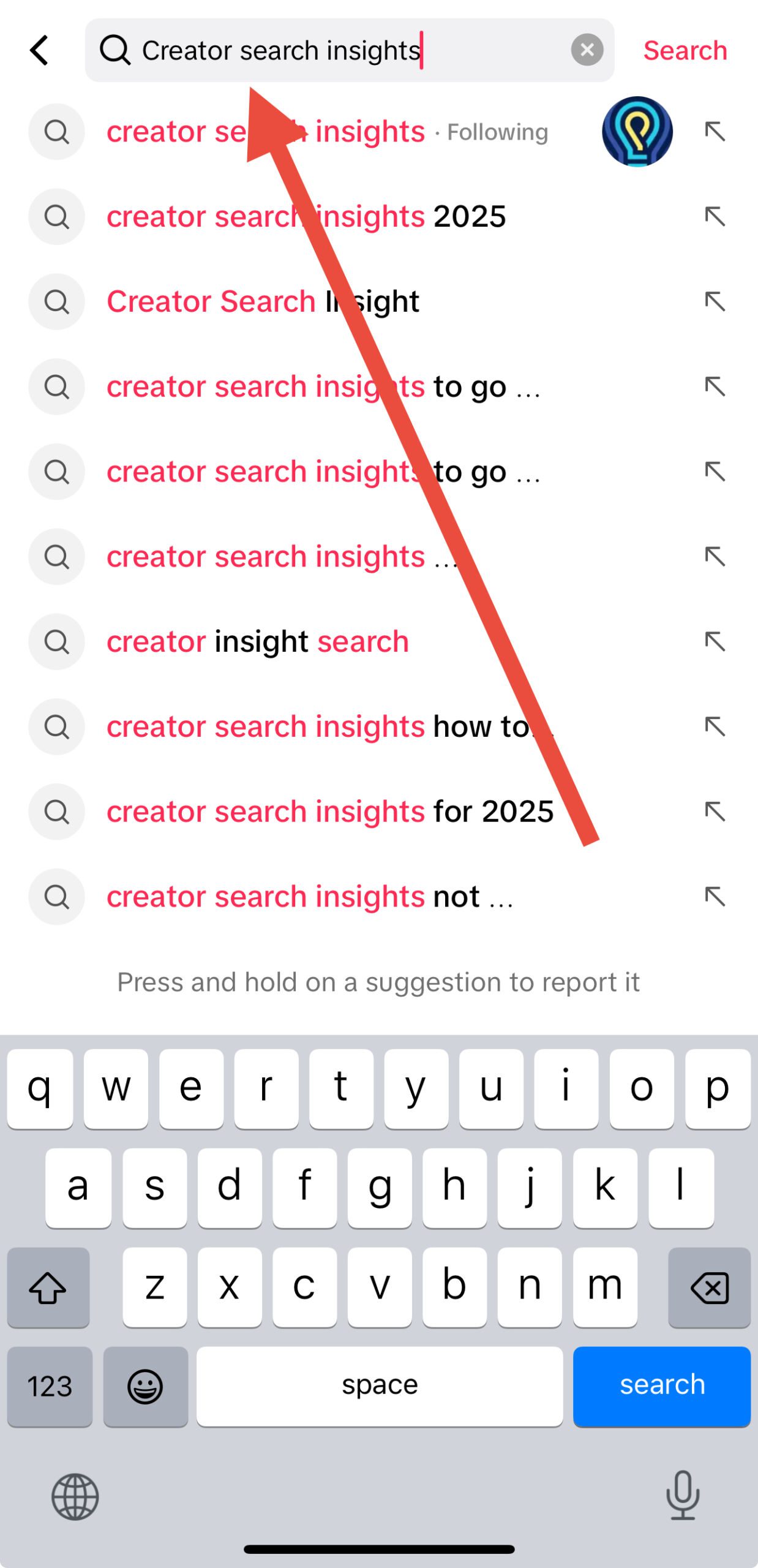 TikTok Creator Search Insights Search Bar